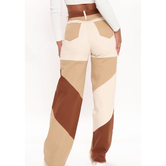 Fashion Nova Two‑Tone Patchwork Wide‑Leg Jeans – High Waist Retro Style Sz 5 - Picture 5 of 5